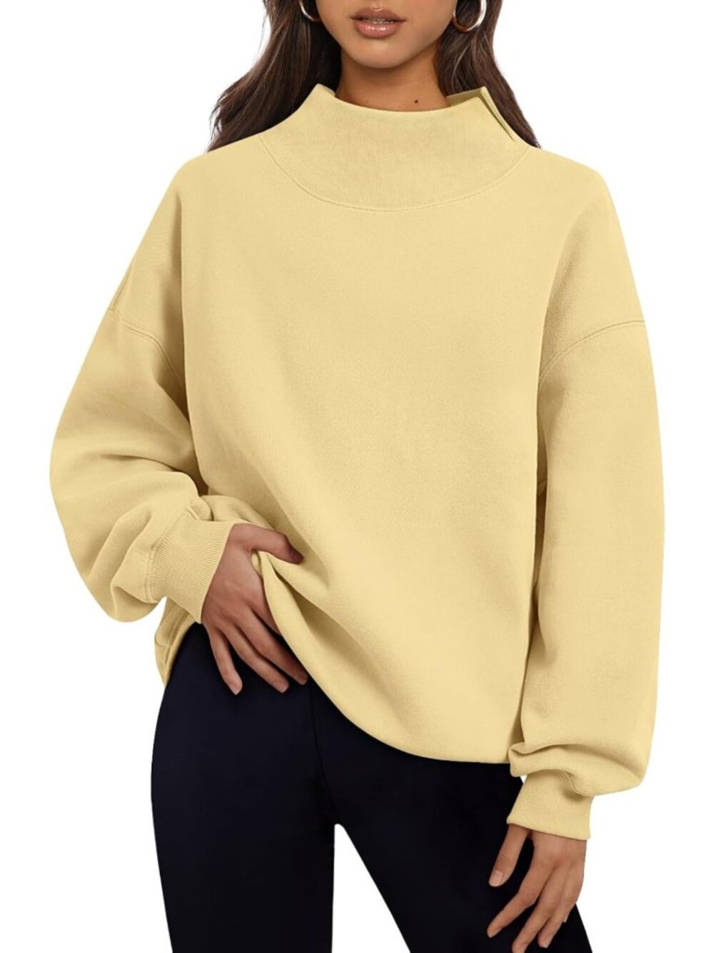 Chic Women's Oversized Mock Neck Sweatshirt - Trendy Fall Pullover Outfit